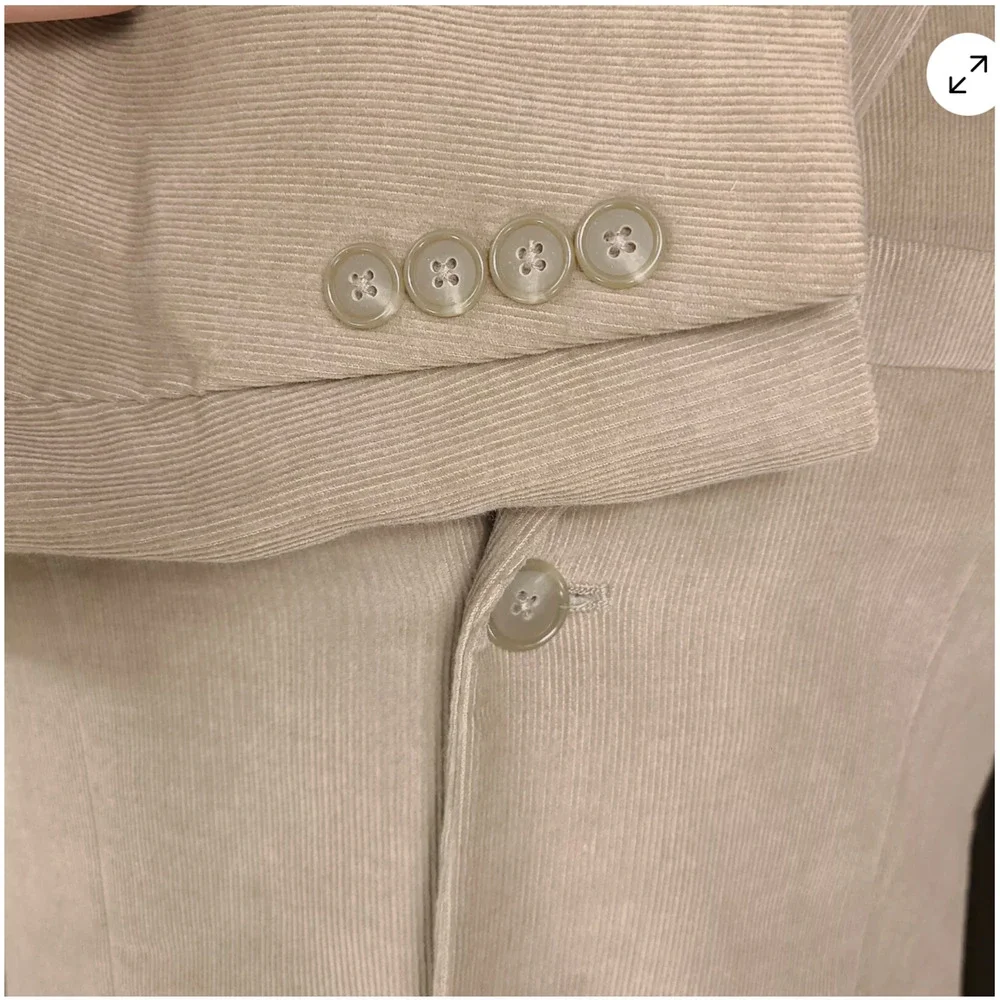 TASSO ELBA Sport Suit Coat Blazer Mens Tan Corduroy Three Button Cotton LARGE